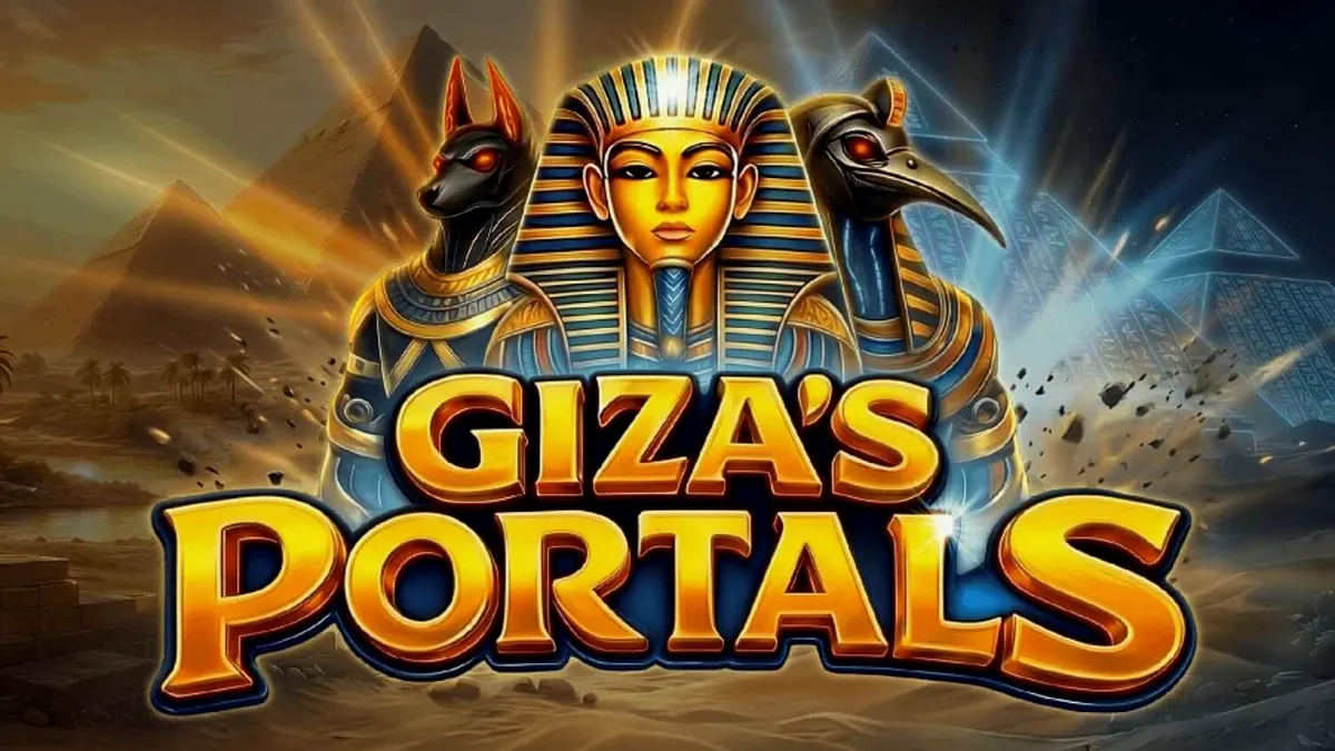 Interface do jogo de slot Giza’s Portals com temática egípcia