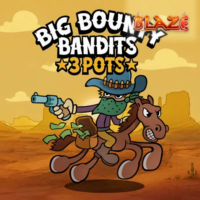 Visual vibrante e estilizado do jogo Big Bounty Bandits 3 Pots